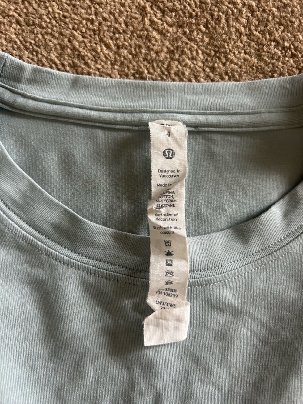 Lululemon Light Sage Green Crew Neck Tee